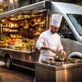 chef cuisinier en déplacement proposant une cuisine de qualité avec un food truck équipé, basé sur un mercedes sprinter ou un citroën jumper, pour des événements gourmands et mobiles.